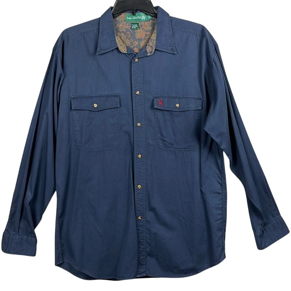 Knights of Round Table Vintage Mens Long‎ Sleeve Button Up Shirt Size XL Blue